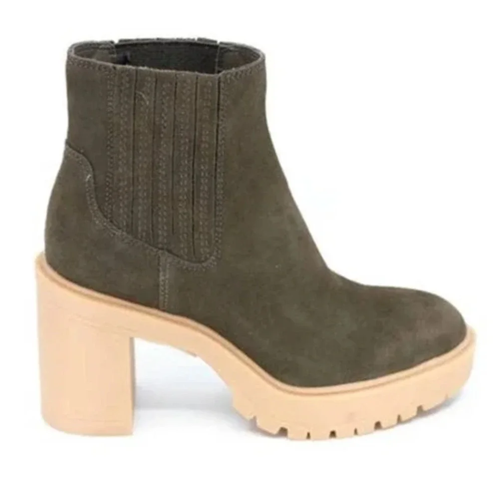 Dolce Vita Caster H20 Bootie Lug Sole Waterproof Leather Olive Green NEW…